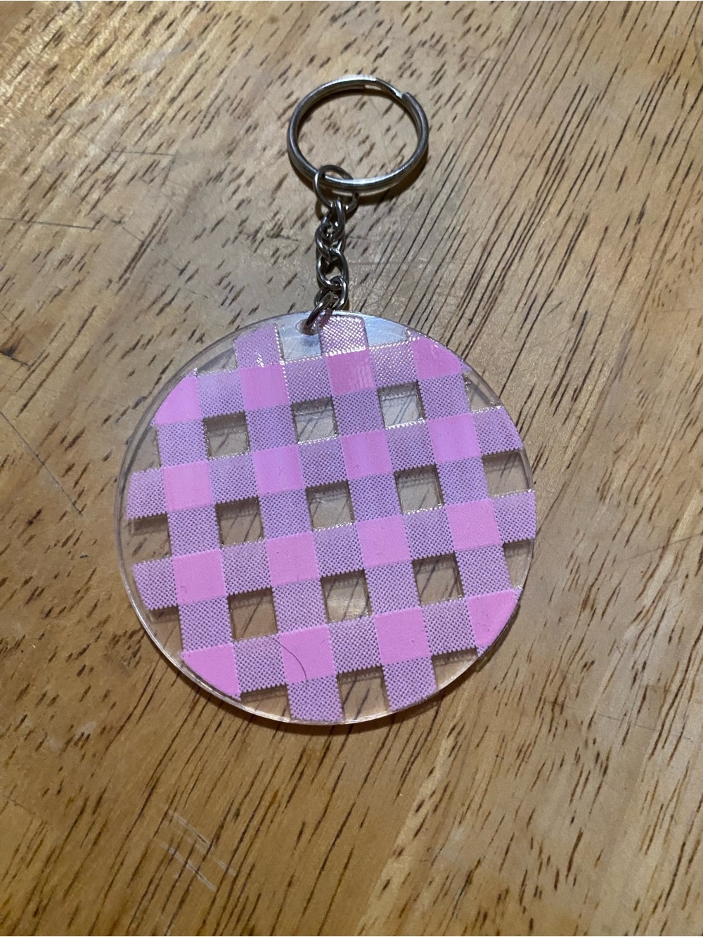 Pink Checkered Acrylic Keychain